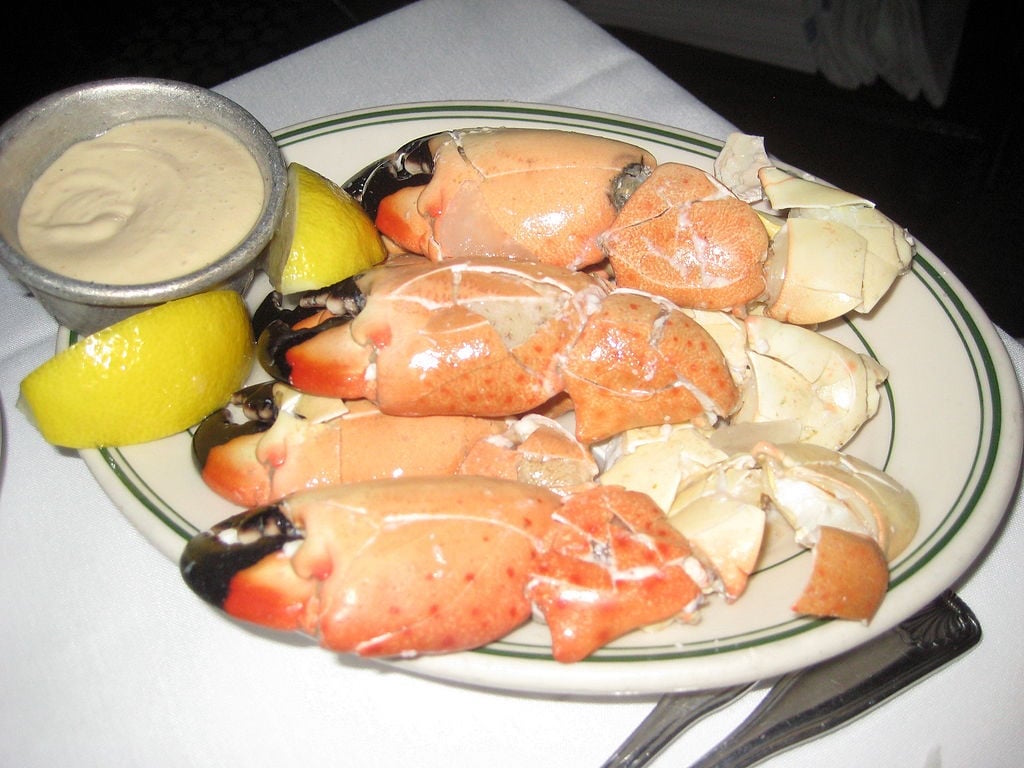 cooked florida stone crab claws on a plate